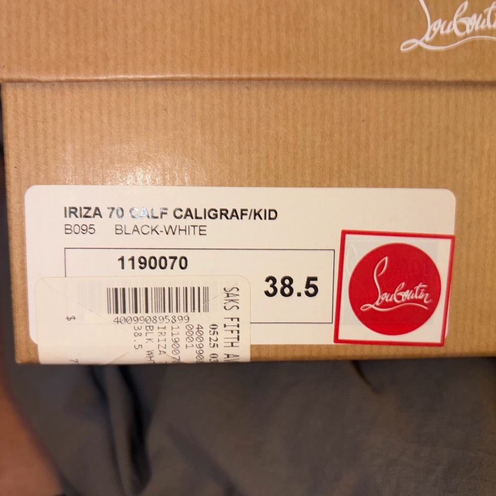 Christian Louboutin White and Black Script Pointed-Toe Pumps - Picture 9 of 10